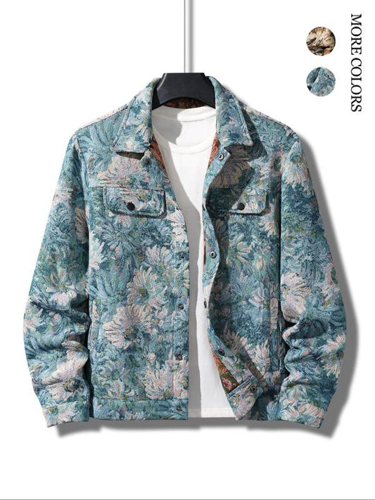 Mens Floral Embroidery Button Front Jacket