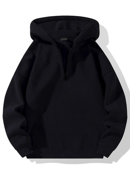 Men's Solid Half Zip Drop Shoulder Hoodie