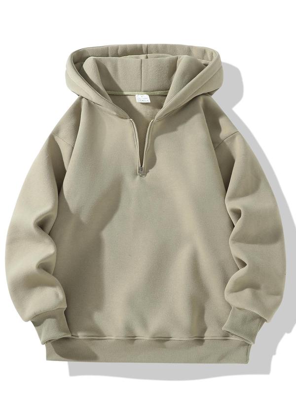 Men's Solid Half Zip Drop Shoulder Hoodie