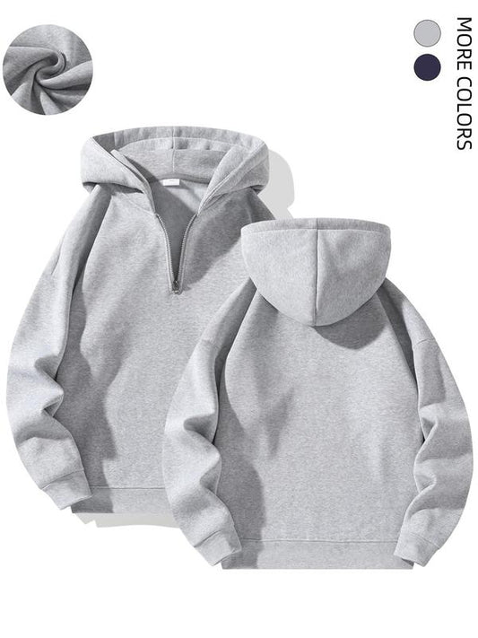 Men's Solid Half Zip Drop Shoulder Hoodie