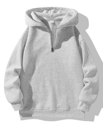 Men's Solid Half Zip Drop Shoulder Hoodie