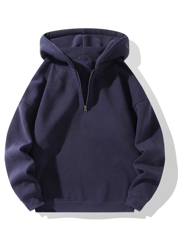 Men's Solid Half Zip Drop Shoulder Hoodie